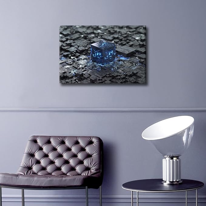 TUMOVO Wall Art for Living Room CPU Concept Bedroom Wall Decor AI Wall Paintings for Office Technology Digital Art Print On Canvas Modern Artwork Stretched and Framed Ready to Hang, 24x16in