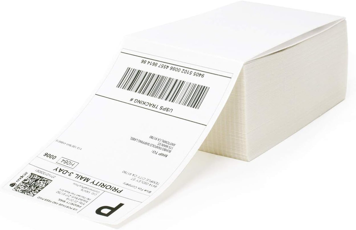 Buhbo 4" x 6" Direct Thermal Labels - Perforated BPA Free - Compatible with Zebra & Rollo Printer - Commercial Grade Shipping (500 Fanfold Labels)
