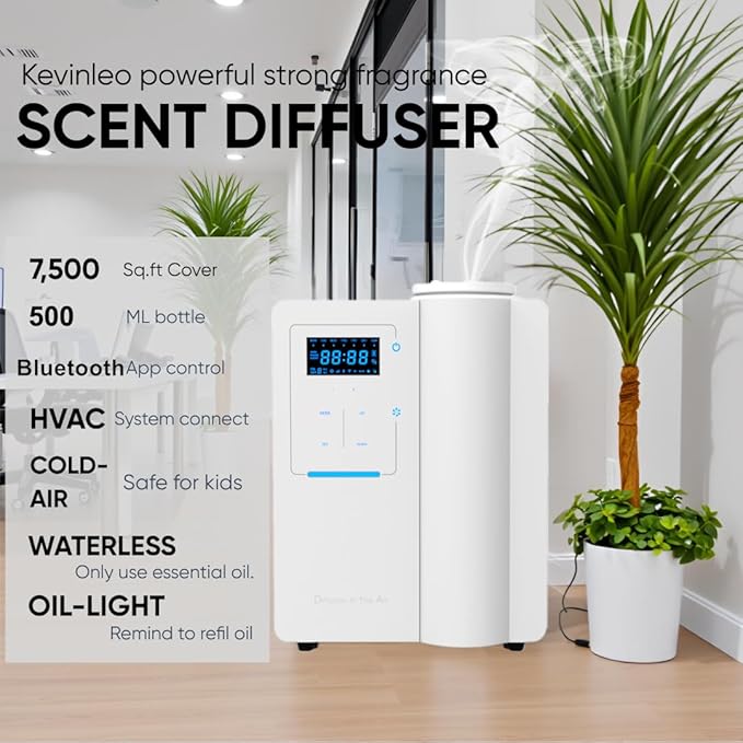 Diffuser - Bluetooth Scent Machine HVAC for 7,500 Sq.Ft Spaces, Lasting-Long Waterless Essential Oil Diffuser for Home, Office & Spa, Cold Air Technology Aromatherapy Diffuser for Business