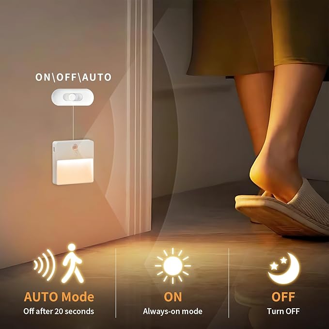 ASAWASA LED Motion Sensor Night Light, 7 Colors Rechargeable Magnetic Decor Wall Lights, Dimmable, Suitable for Bathroom hallways bedrooms Kitchen cabinets Staircase(3 Pack)