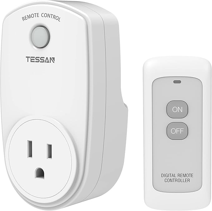Remote Control Outlet, TESSAN Wireless Electrical Plug Switch for Lights, Lamps, Fans, 100ft RF Range, 1200W (1 Remote + 1 Outlet)