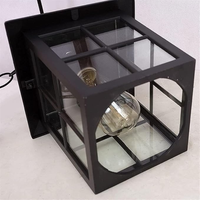 Outdoor Glass Hanging Lamp, Pendant Light Height Adjustable for Porch Garden Courtyard Gazebo Suspension Light(Black), Size