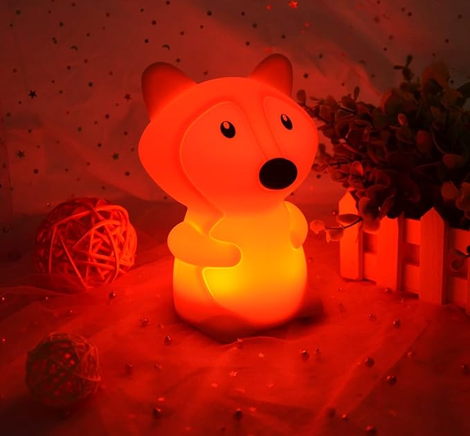 WHA&DARREN Large Fox Night Light for Kids,Cute Baby Night Light, Silicone Bedside Lamp,Sleep LED Lights Desk Light, Eye Caring, Adjustable Brightness & Color, Time Setting