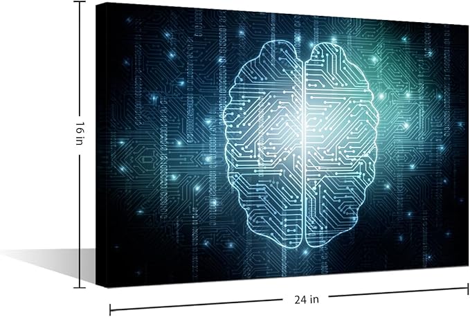 TUMOVO Wall Decor Digital Technology Canvas Wall Art Artificial Intelligence Brain Modern Artwork for Office Picture Print on Canvas Framed Ready to Hang for Living Bedroom Home, 24x16in