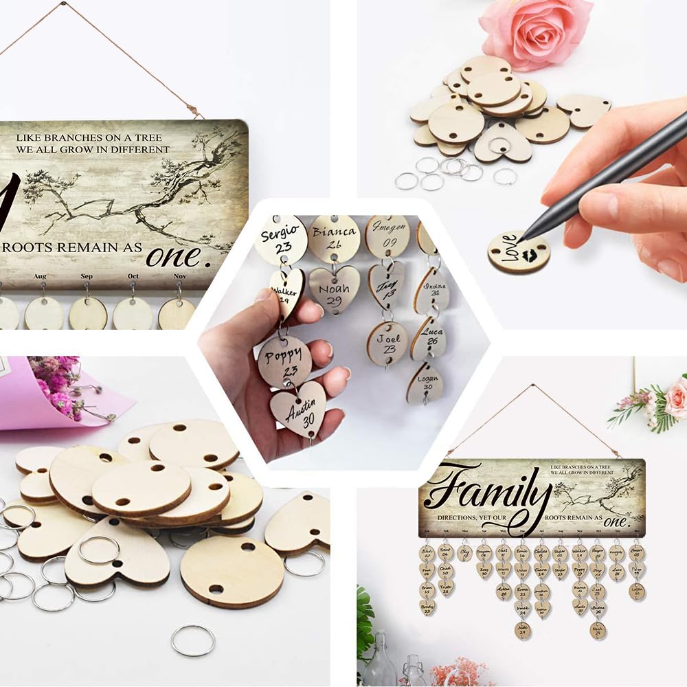 Gifts for Grandma Family Tree Wall Decor Family Birthday Board DIY Wooden Birthday Reminder Calendar Plaque for Home Decor