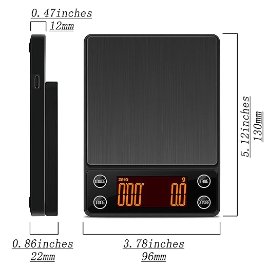 Espresso Scale with Timer 3kg/0.1g Accuracy Coffee Bean Scale Digital Pour Over Coffee Scale Portable Rechargeable Auto Tare and Smart Water Flow Suitable for Coffee Lovers and Baristas (Black)