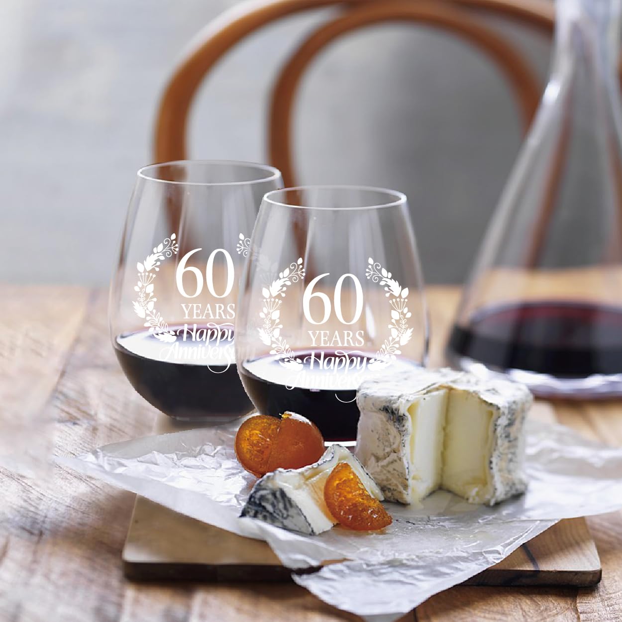 Perfectinsoy 60 Years Happy Anniversary Wine Glass Set of 2, 60th Anniversary Wedding Gift For Mom, Dad, Wife, Soulmate, Couple, Funny Vintage Unique Personalized, 60 Years Gifts, Wedding Gifts