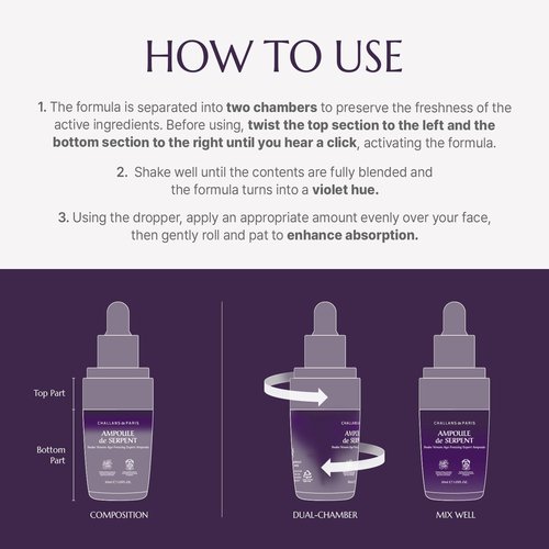 [CHALLANS de PARIS] Ampoule de SERPENT – Freshly-Activated Peptide Serum with SYN-AKE (10,000 ppm) | Age-Defying, Firming & Smoothing, Lightweight Watery, Dual-Chamber, Korean Skincare, 1.23 fl oz