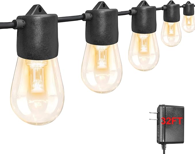 GANA 12V Low Voltage & Safe LED Outdoor String Lights,32FT 10 Shatterproof Bulbs, 2200K Warm White Pergola Lights for Your House's Pergola, Garden, Fence, Porch, and Balcony (32FT-96CRI)