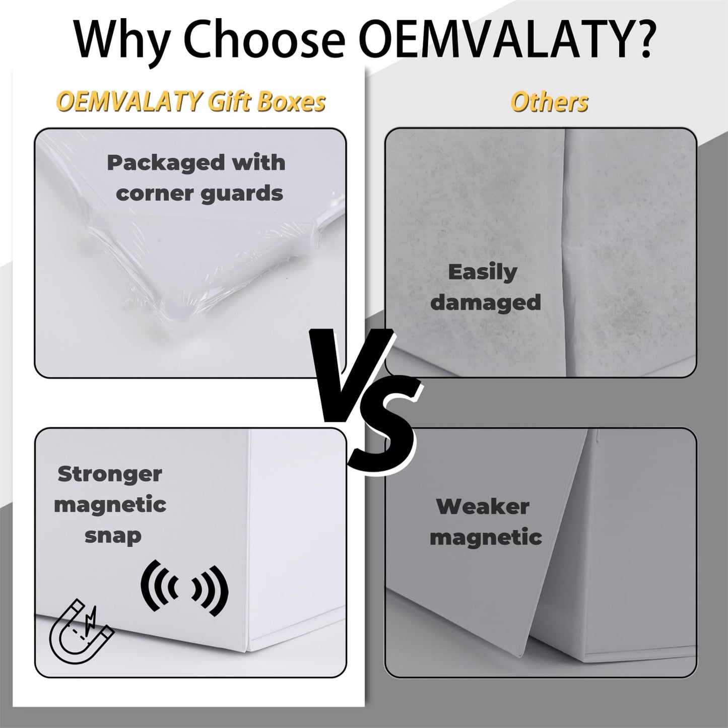 OEMVALATY White Gift Box,8x8x4 Inches Gift Boxes with Lids for Presents with Magnetic Closure and Ribbon for Wedding,Storage,Birthday(5-Pack)