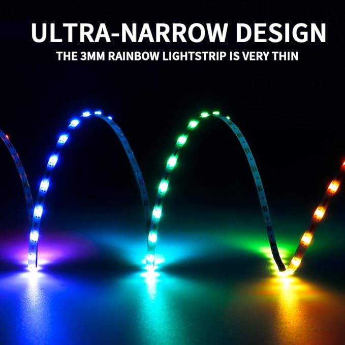 16.4FT WS2812B WS2812 3mm Ultra Narrow LED Strip,DC5V 100LEDs/m Individually Addressable Dream Color Flexible Smart Light Tape for Bedroom,Kitchen,Stage,TV Backlight(No Adapter or Controller)