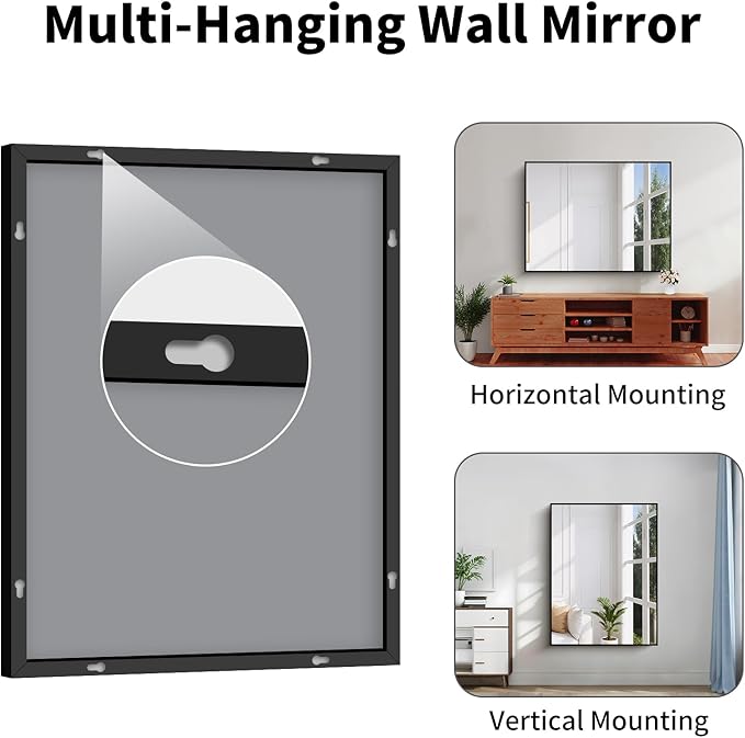 Koonmi Black Framed Bathroom Mirror - Shatterproof 36"x48" Tempered Glass, HD No Distortion, Horizontal/Vertical Mount, Modern Matte Aluminum Alloy Frame