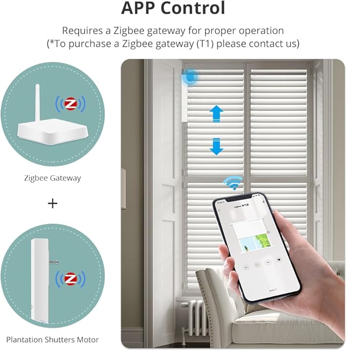 Blindsmart Motorized Plantation Shutters Opener, Automatic Plantation Shutters Opener for Windows Inside - App/Voice Control (Zigbee Version, Only Motor)