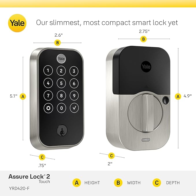 Yale Assure Lock 2 Touch Deadbolt, Lifetime Brass Keyed Smart Entry Door Lock with Bluetooth Connected Touchscreen Keypad and Fingerprint Scanner for Code Entry (No Wi-Fi), YRD420-F-BLE-P05