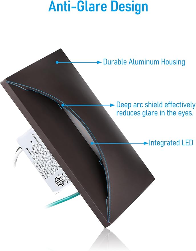 LEONLITE 5CCT 120V LED Step Lights, 150LM 5%-100% Dimmable Stair Lights Indoor Outdoor IP65 Waterproof, Aluminum Anti-Glare Shell, CRI90 ETL 2700K/3000K/3500K/4000K/5000K, Oil Rubbed Bronze, Pack of 3