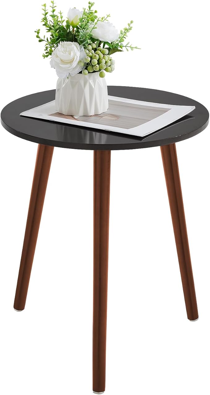 Apicizon Brown Side Table for Bedroom, End Table Bedside Table Nightstand Coffee Table with Brown Wood Legs for Living Room, 16.5 x 20.5 Inches, Black & Brown
