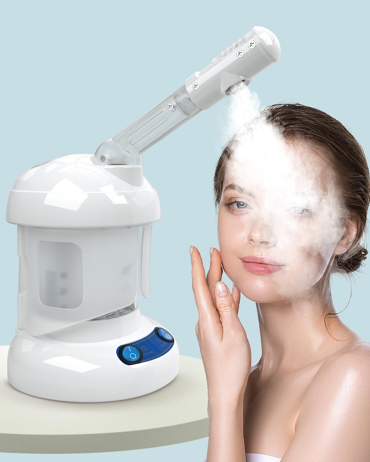 Tabletop Facial Steamer - Kingsteam Nano Ionic Face Steamer with 360Â° Rotating Arm, Moisturize, Remove Blackheads, Portable Facial Steamer for Home Facial Spa or Beauty Salon, White
