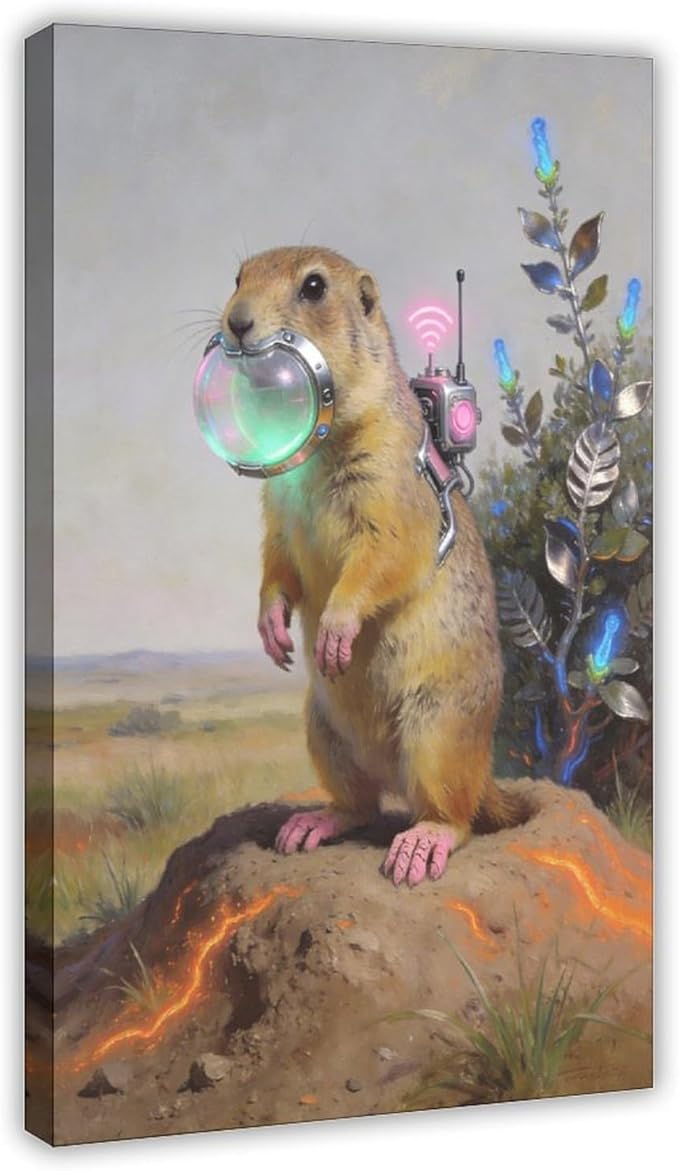 Framed Steampunk Mechanical Prairie Dog Wall Art - Retro-Futuristic Wilderness Poster for Living Room Game Room Decor 24x36inch(60x90cm)
