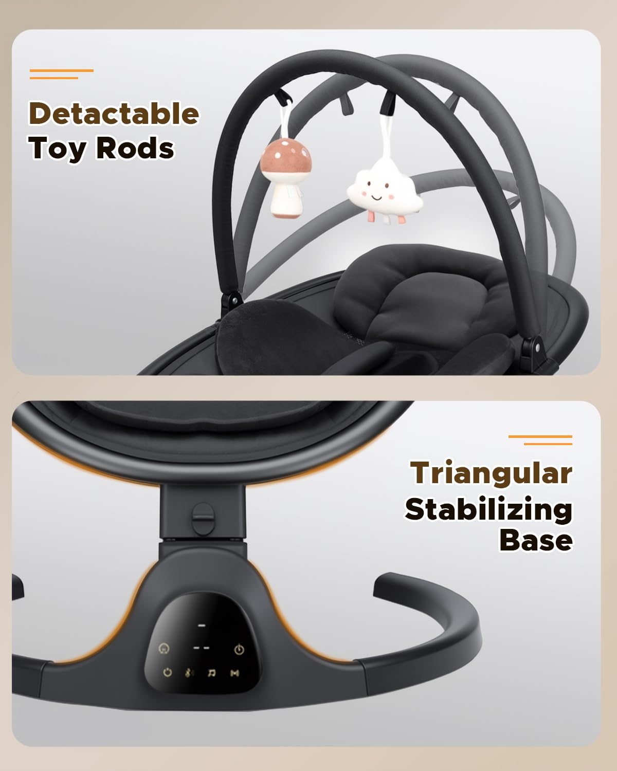 Baby Swing for Infants, Infant Swing with 5 Swing Speed, Built-in Lullabies, 5-Point Harness, Electric Infant Swing with Bluetooth for Indoor & Outdoor Use (Black)