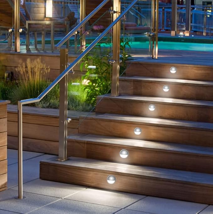 20 Pack LED Stair Lights Kit Low Voltage Waterproof IP65 Outdoor 1-2/5" Recessed Wood LED Deck Lighting Yard Garden Patio Step Landscape Pathway Decor Lamps, Cold White
