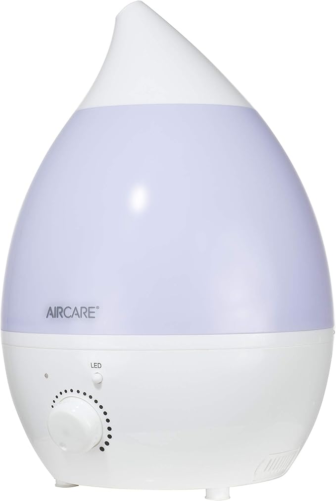 AIRCARE Aurora Ultrasonic Cool Mist Humidifier, Whisper-Quiet between 8-24 hours, Seven Color LED Night Light, Essential Oil Tray and Automatic Shut-Off for Baby, Nursery or Bedroom (White, 1 gal)