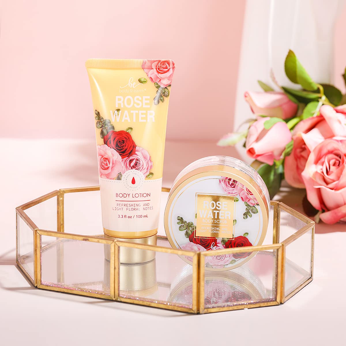 Mothers Day Gifts for Mom, Spa Birthday Gift Baskets for Women Her Wife Girlfriend, with Rose Scented Shower Gel, Body Scrub, Body Lotion, Hand Soap
