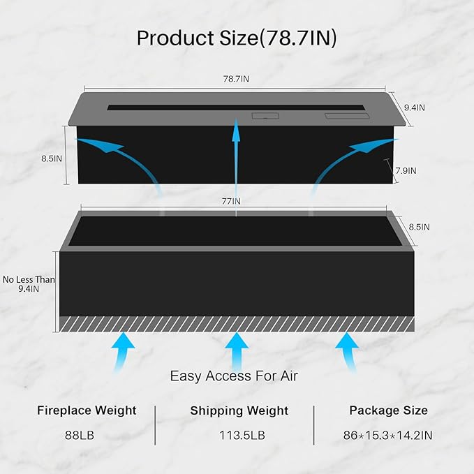 70.9" 3D Water Vapor Electric Fireplace Heater - Humidifier Function,Smart APP/Remote Control,Colorful Realistic Flame, Decorative Steam Atomizing Fireplace for Home, Office, Hotel & Restaurant
