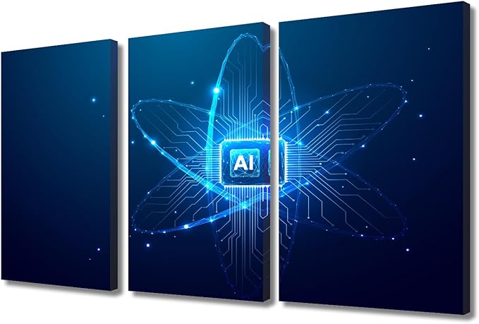 TUMOVO 3 Pieces Wall Art - CPU Processor Canvas Prints AI Intelligence Posters Canvas Print Modern Artwork Room Wall Decorations AI Paintings Stretched and Framed Ready to Hang, 36" Wx24 H