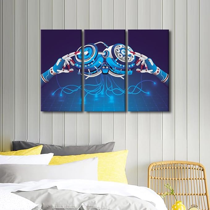 Big Data Wall Art for Living Room Decor AI Intelligence Pictures Canvas Print AI Artwork 3 Pieces Black Framed Art Prints Giclee Gallery-wrapped Posters Framed Ready to Hang, 36" Wx24 H