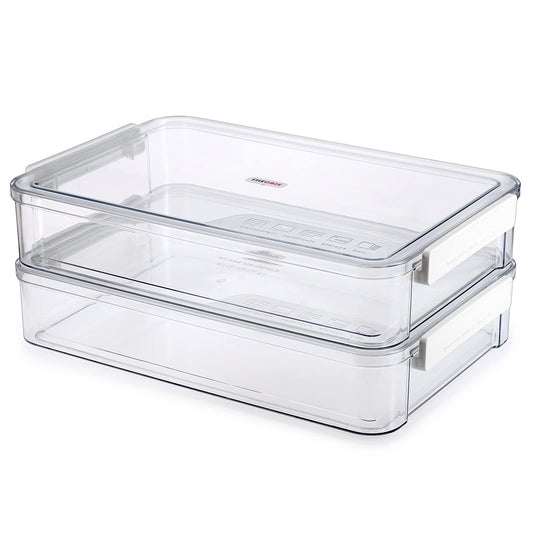 BTSKY 2 Pack Plastic Storage Containers with Lids, Portable Project Case Document Organizer Stackable Plastic File Storage Box for A4 File Paper Documents Scrapbook Art Supplies&Crafts(Big, White)