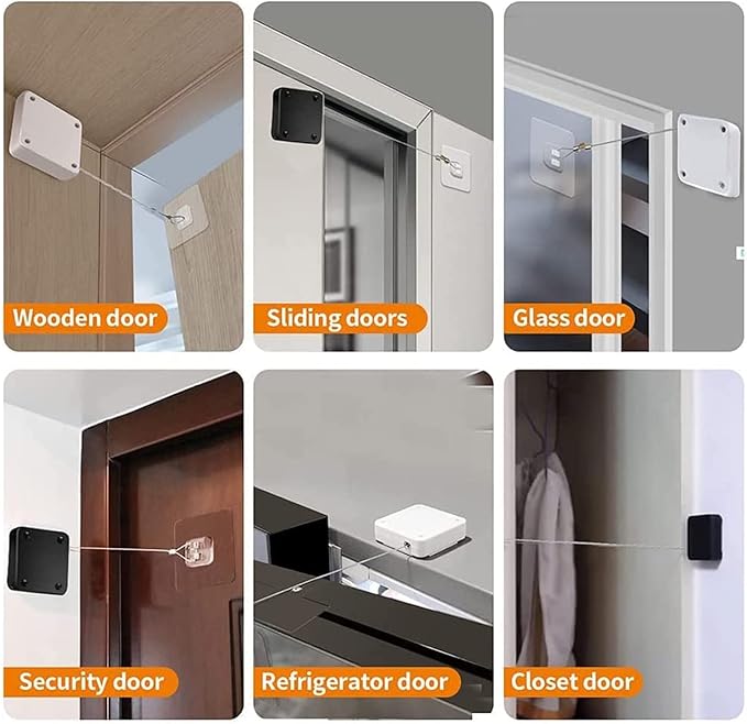 SHIMIDO Upgraded Punch-Free 1000g Automatic Screen Door Closer, Storm & Sliding Screen Auto Door Closer with Steel Drawstring for Bathroom, Bedroom, Study Room, etc. (White)