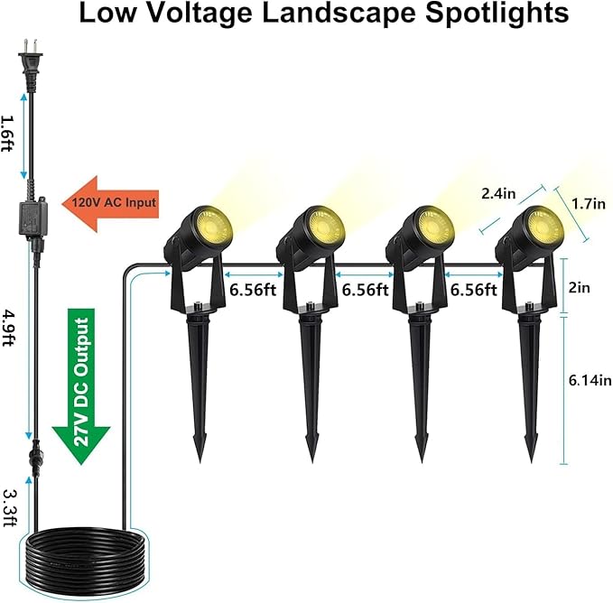 SUNTHIN Outdoor Landscape Lighting, 4 Pack Outdoor Spot Lights with Transformer for Yard, Plant, Lawn, Tree, Flags, House, Garden, Fence Use, IP65 Waterproof & Connectable
