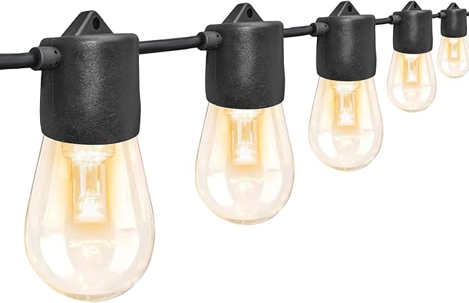 GANA 12V Low Voltage & Safe LED Outdoor String Lights,48FT 15 Shatterproof Bulbs, 2200K Warm White Pergola Lights for Your House's, Garden, Fence, Porch,Balcony,and Bistro