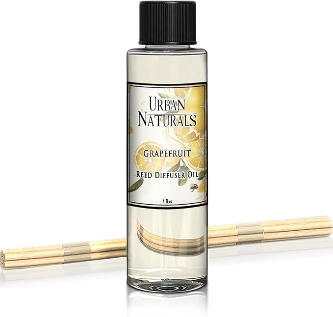 Urban Naturals Grapefruit Scented Oil Reed Diffuser Refill | Includes a Free Set of Reed Sticks! 4 oz.