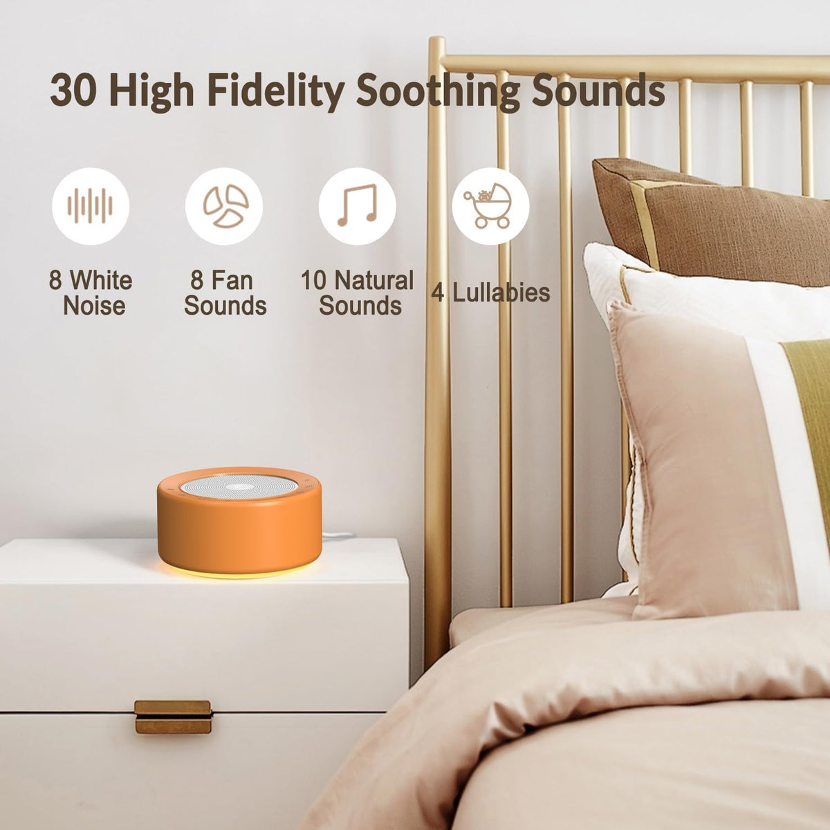 Nursery Lamp with Sound Machine, Mood Lighting, 7 Colors Night Light, 30 Soothing Sounds, White Noises for Baby, Adults. Timer, Plug in, Memory Function, Touch Control