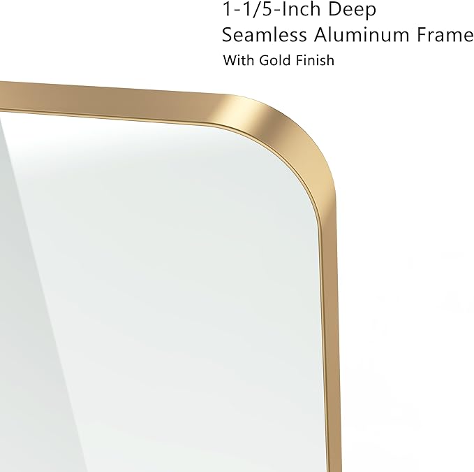 VocalStar Gold Bathroom Mirror for Wall, 24 x 32 Inch Metal Framed Rounded Rectangle Vanity Mirror Modern Farmhouse, 1/4-inch Shatterproof Glass | Ultra-Flush Hanging