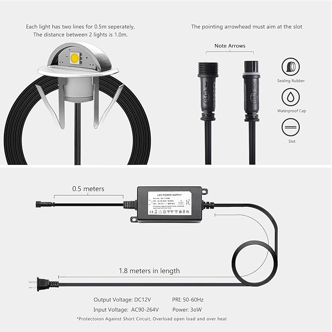 6 Pack LED Stair Lights Kit Low Voltage Waterproof IP65 Outdoor 1-2/5" Recessed Wood LED Deck Lighting Yard Garden Patio Step Landscape Pathway Decor Lamps, Blue