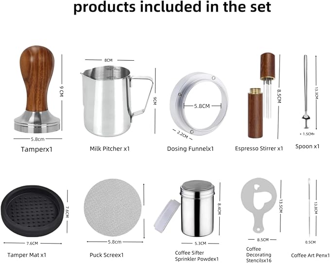 58mm Coffee Espresso Tamper Set - 25PCS Machine Accessories with Tamper, WDT Tool, Stirrer, Frothing Pitcher, Latte Art Pen, Coffee Stencils for Machine, Dosing Funnel, Sifter Sprinkler Powder