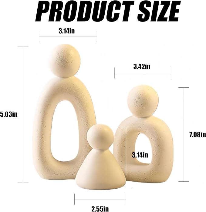 Abstract Family of 3 Collectible Figurines - White，Modern sculptures for home decor in living room, perfect as knick knacks for shelves and TV stand decor, adding elegant accents to your space.
