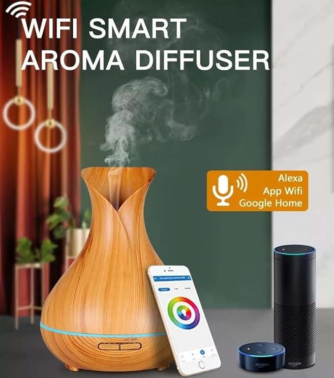 Smart Wi-Fi Essential Oil Diffuser, App and Voice Control Compatible with Alexa, 400ml Aromatherapy Humidifier for Relaxing Atmosphere in Home Office Bedroom