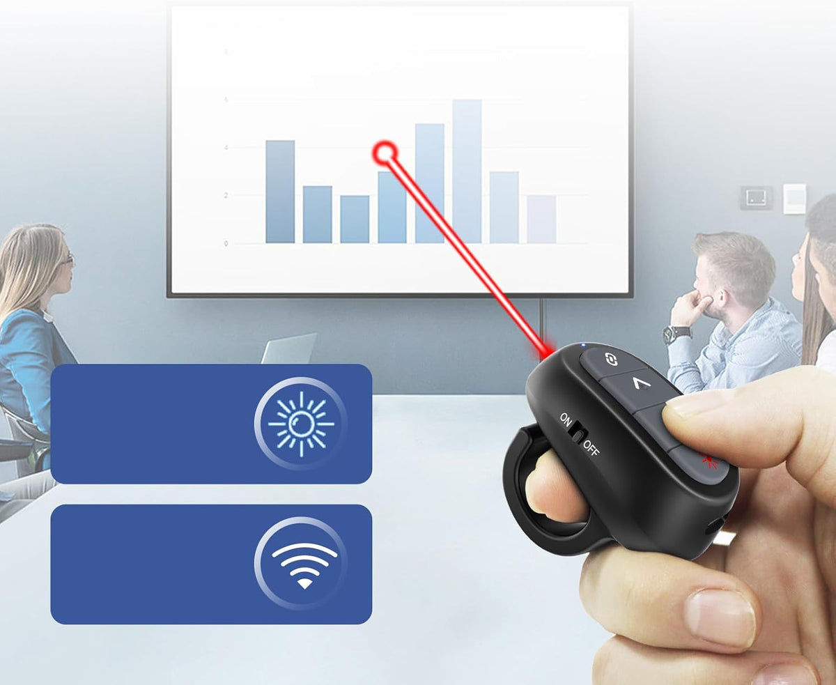 Presentation Clicker PowerPoint Wireless Presenter Remote: Laser Pointer Computer Clickers, Hyperlink Finger Ring Project Power Point PPT Clicker for Mac Laptop Office, Slideshow Google Slide Advancer
