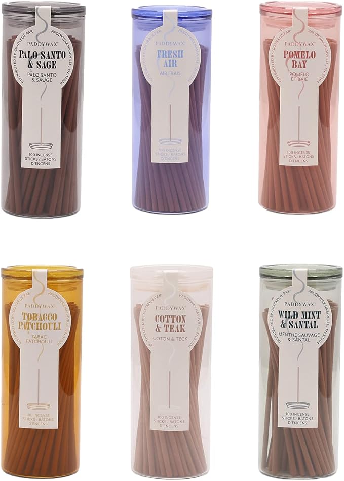 Paddywax Candles Haze Collection Incense Sticks in Glass Jar, 100-Piece, Santo & Sage