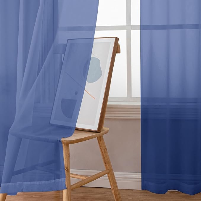 Aiyufeng Royal Blue Sheer Curtains 72 Inch Length 2 Panels Set, Semi Transparent Voile Dark Blue Sheer Window Drapes for Bedroom Bed Canopy Living Room Dining Wedding Party Backdrop, 42W x 72L inch