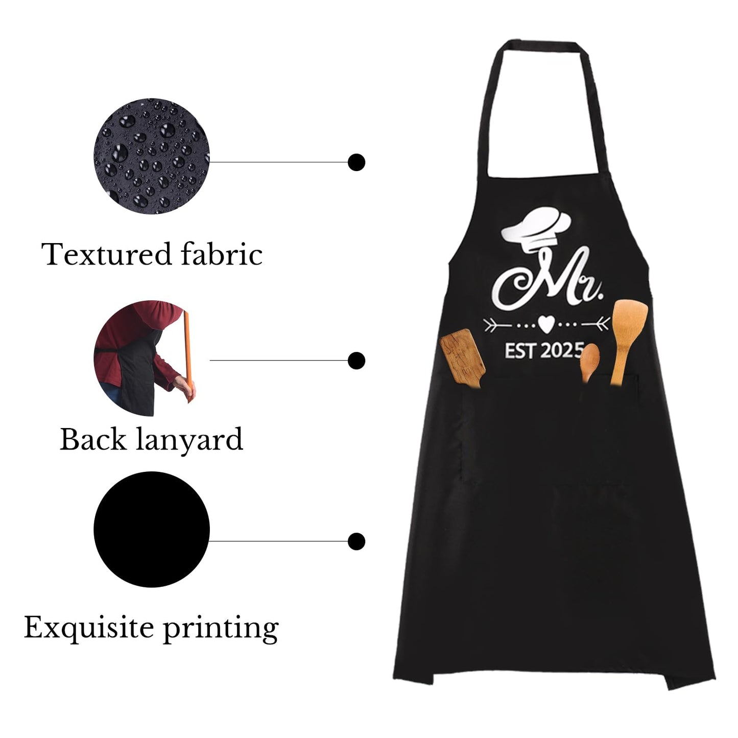 DDOFAH Mr and Mrs Est 2025 Mug and Apron Set, Bridal Shower Gifts, Wedding Engagement Gifts for Couples, for Couple, His and Her Gifts, Funny Kitchen Gifts for Couples