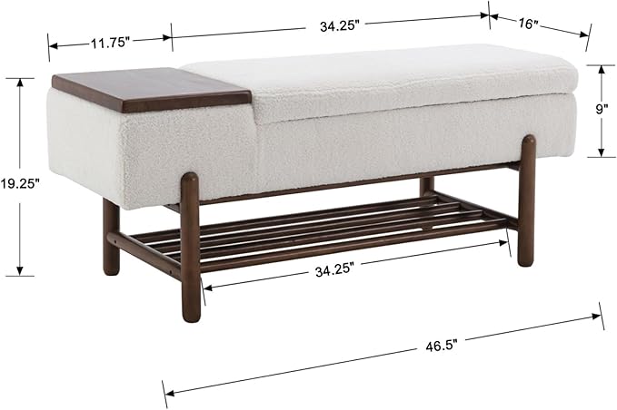 EALSON Modern Storage Bench for Bedroom End of Bed Sherpa Upholstered Ottoman Bench with Storage and Wood Shoe Rack Farmhouse Long Seating Bench for Entryway/Hallway/Closet, Beige