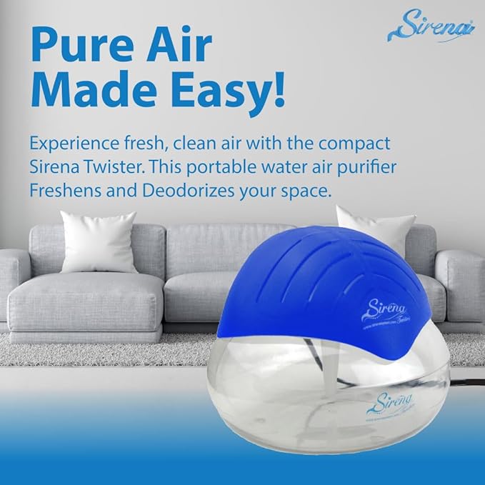 Sirena Twister Air Purifier (Blue) - Water Filter Air Washer For Home and Office - Essential Oil Aroma Diffuser With LED Night light - Small Air Cleaner For Smoke and Pets
