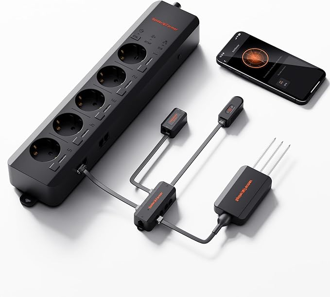 Spider Farmer GGS AC5 Power Strip Kits, 5 AC APP-Based Controls Outlets, 3 in 1 Soil Sensor, Temp Humid Light Sensor, for Indoor Grow Tent and Room