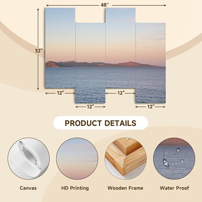 Canvas Wall Art Prints Pictures Bear lake from Marina Garden City Utah Framed Posters Modern Wall Painting Artwork Gift Home Decor for Living Room Ready to Hang 4 Panel