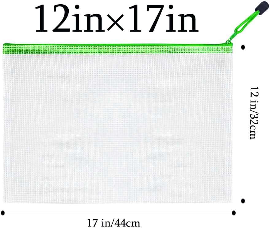 Mesh Zipper Pouch Bag,A3 Zipper Bag for Organizing Storage, Waterproof Zipper Pouch, 17" x 12"/44cm x 32cm, File Bag for School and Office Supplies (Green)
