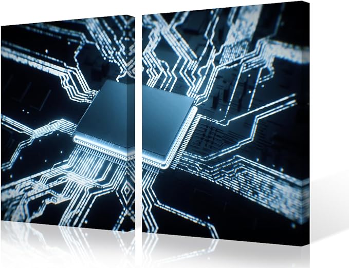 Semiconductor Chip Paintings for Living Room Pictures Circuit Boards Wall Art 3 Pieces Canvas Artwork Home Decorations Framed Gallery-Wrapped Stretched Ready to Hang, 24" Wx16 H